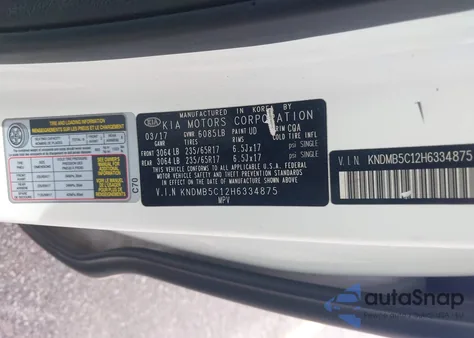 2017 Kia Sedona Lx from USA, damaged, VIN KNDMB5C12H6334875